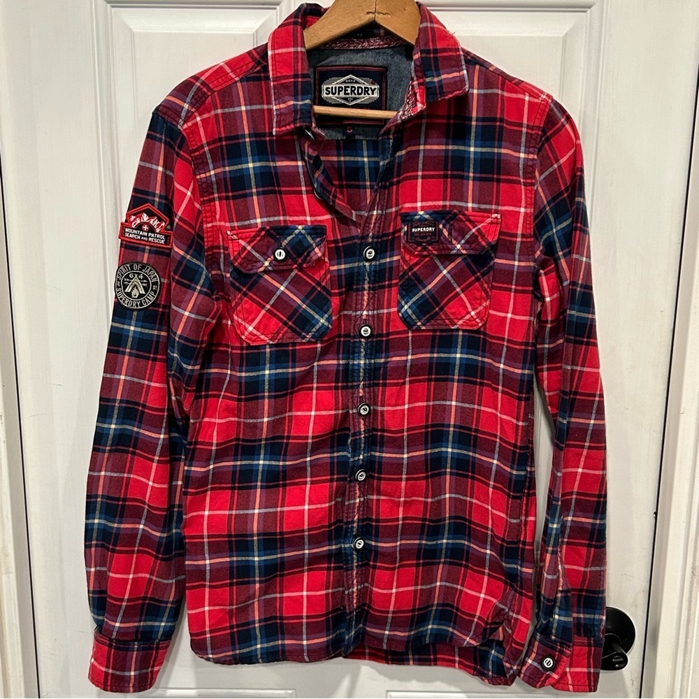 Superdry Men’s Lumberjack Lite Flannel Shirt, Red Plaid, Size Small